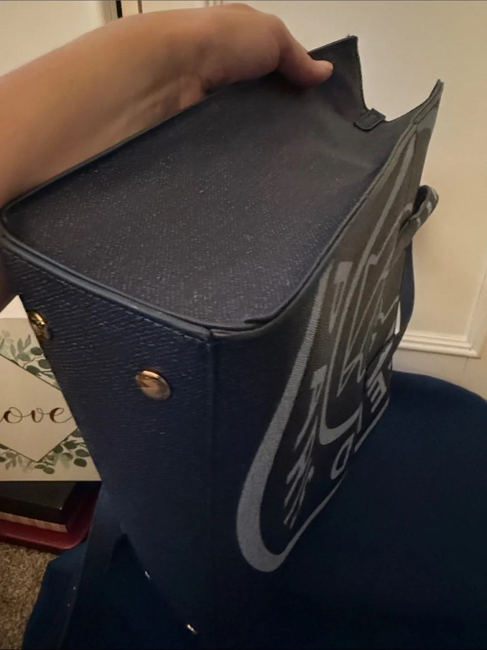 Karl Lagerfeld Navy and Light Blue Logo Tote with Charm